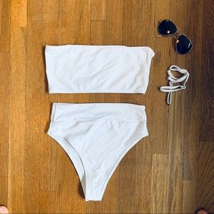 White High Waisted Removable Strap Bikini Set